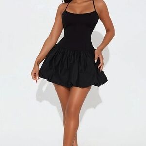Black Spaghetti Strap Bubble Hem Skater Mini Dress Size L